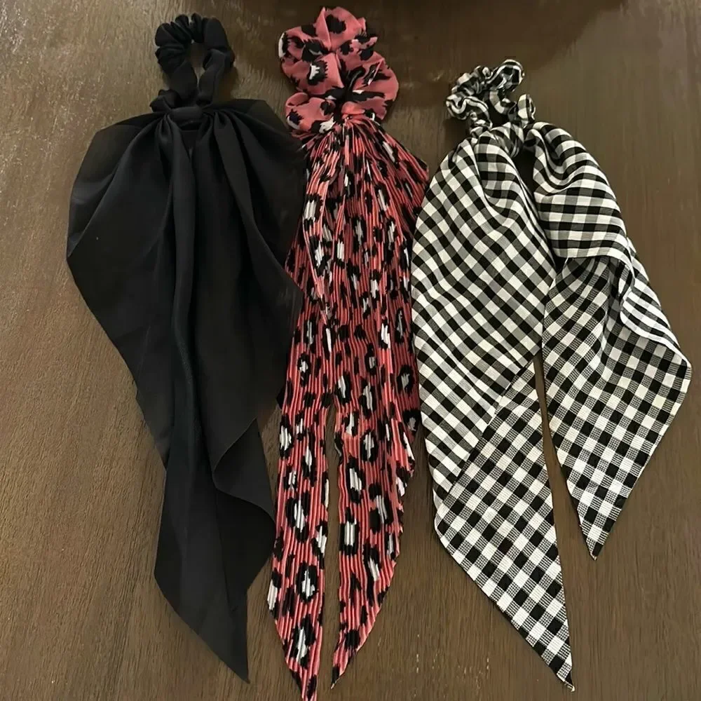 Sheer Bundle Hair Ties Ponytail Animal Print Black Hair 70’s Retro Artsy Fun